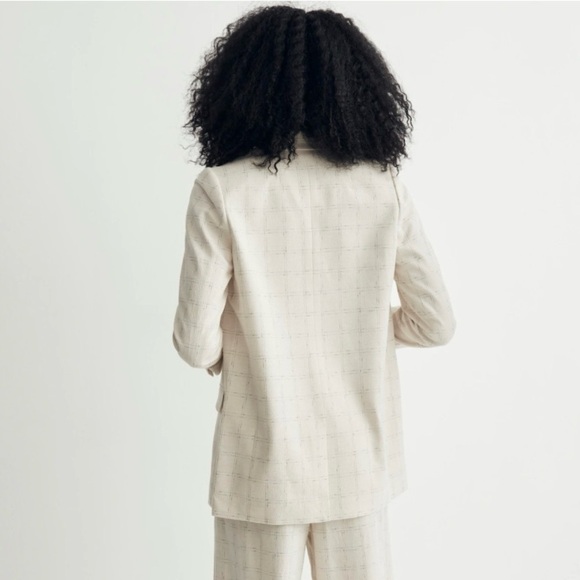 NEW Madewell Caldwell Double Breasted Blazer Ghent Plaid Windowpane Ivory XS - Picture 3 of 16